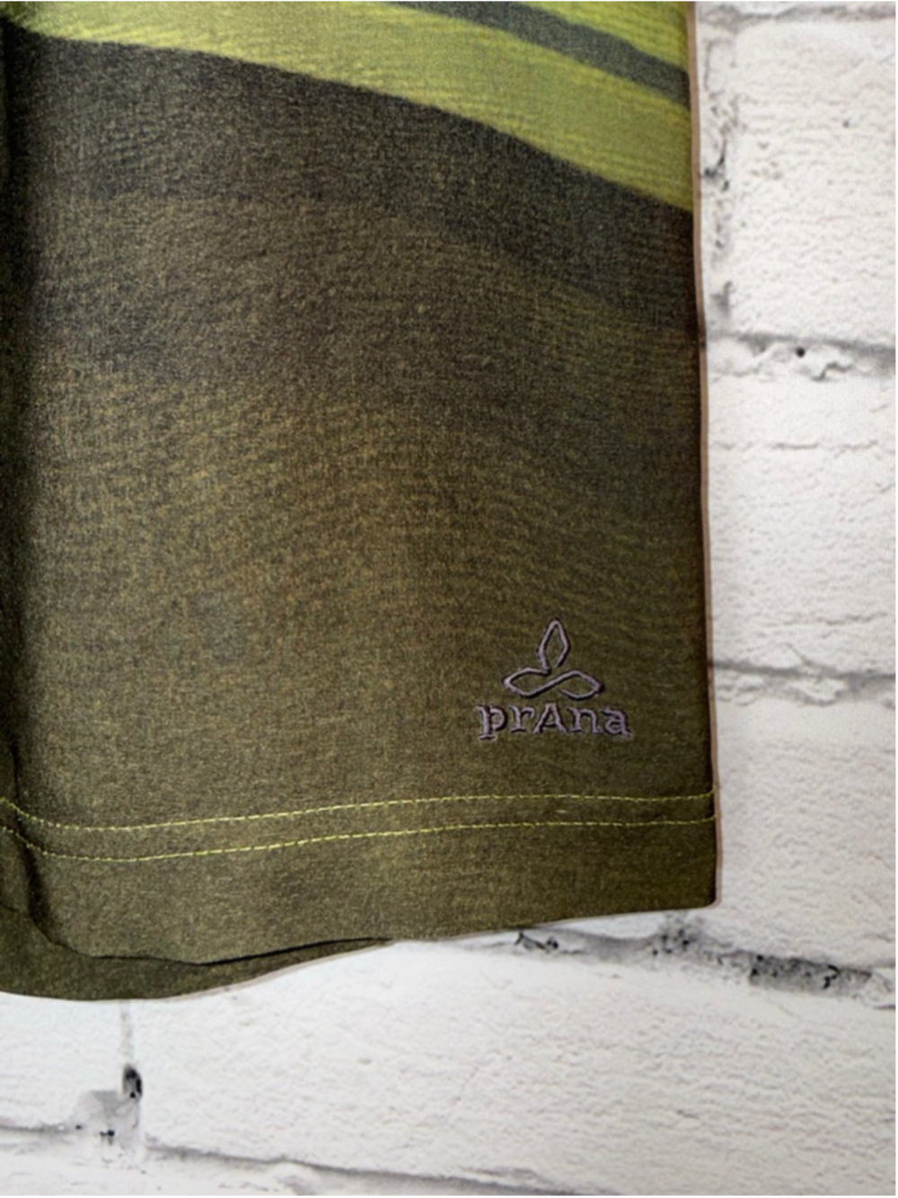 Men's Prana Board Shorts size 34 Medium Green Striped Unlined Swim Trunks - Picture 3 of 11